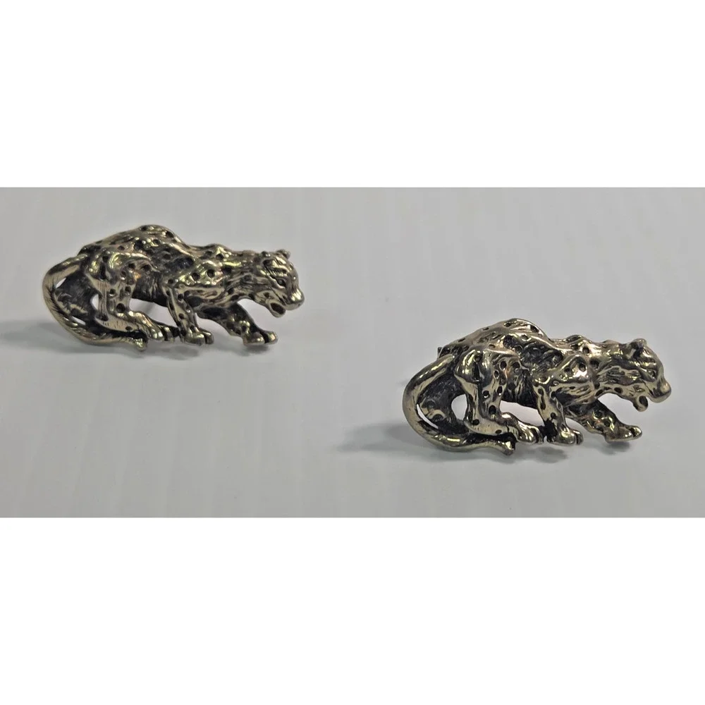 Vintage Signed SWANK Goldtone Leopard Cufflinks 1.5